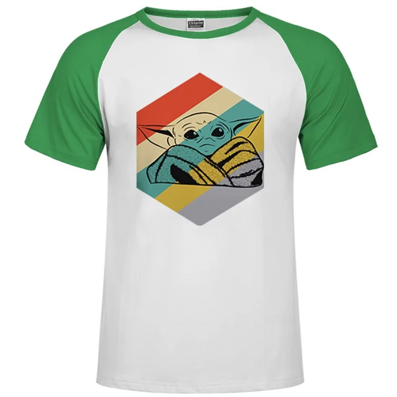 Цельнокроеная футболка с Йодой для малышей Мандалорская футболка с джедаем, цифровой принт, европейский размер, вырез лодочкой, мягкие Забавные топы с принтом «Звездные войны» - Цвет: Raglan green 63