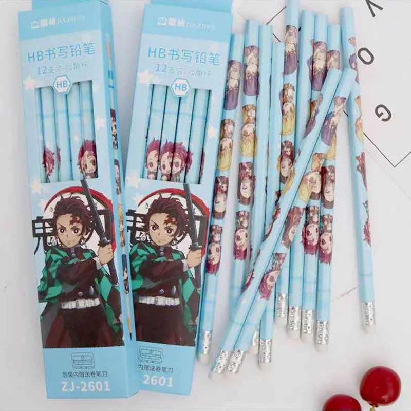 

12Pcs Anime Demon Slayer Kimetsu No Yaiba Kamado Tanjirou Nezuko HB Standard Pencil Students Sketch Drawing HB Pencil Stationery