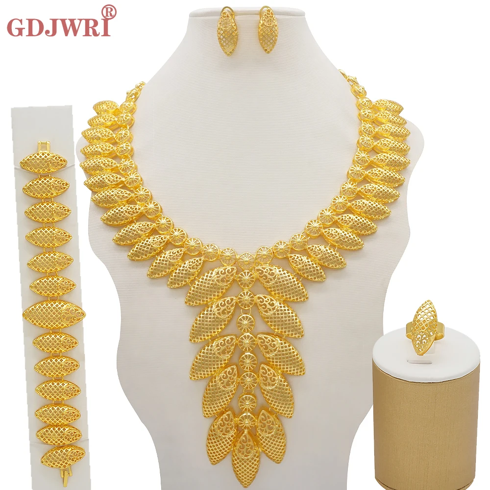 Fashion Jewelry Dubai Jewelry Sets Necklaces Earrings Bracelet Ring Women Girls African Arab
