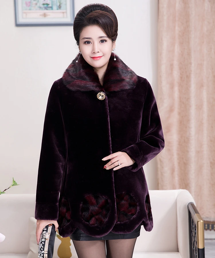 Пальто из искусственного меха для женщин, новинка, Осень-зима, норковая Меховая куртка, плюс размер, для среднего возраста, женское плотное меховое пальто, одежда для мам, меховые пальто