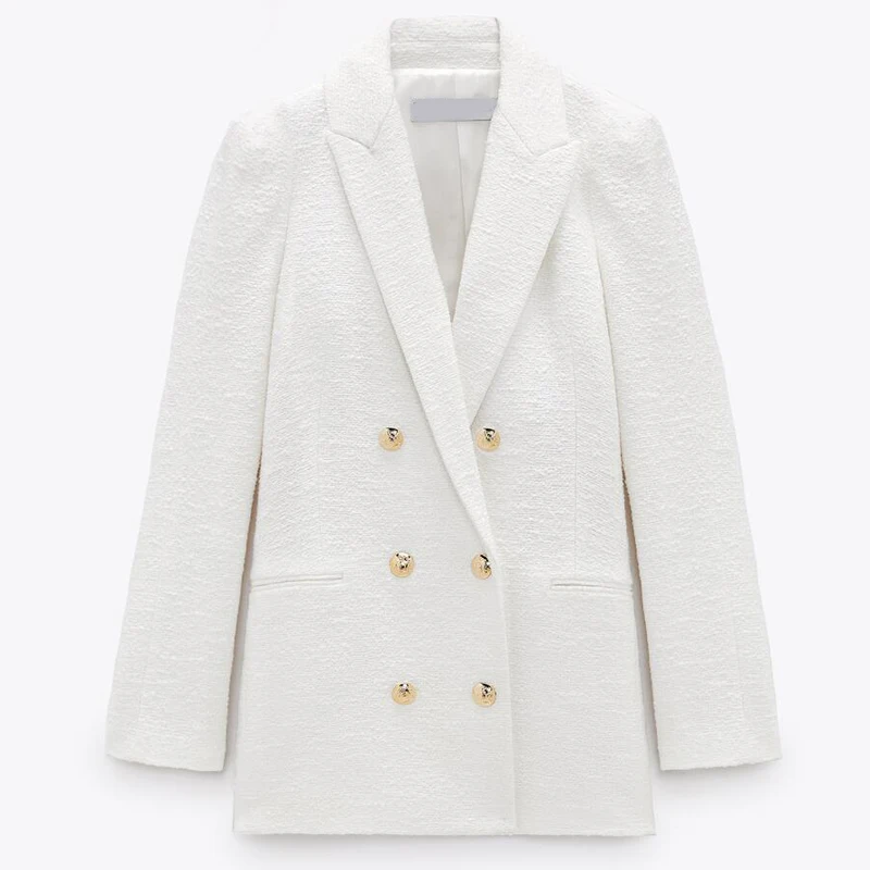 Fall Winter 2021 Womens Fashion Suit Blazer Women White Blazers and Jackets Chic Button Office Suit Coat Ladies Elegant Outwear