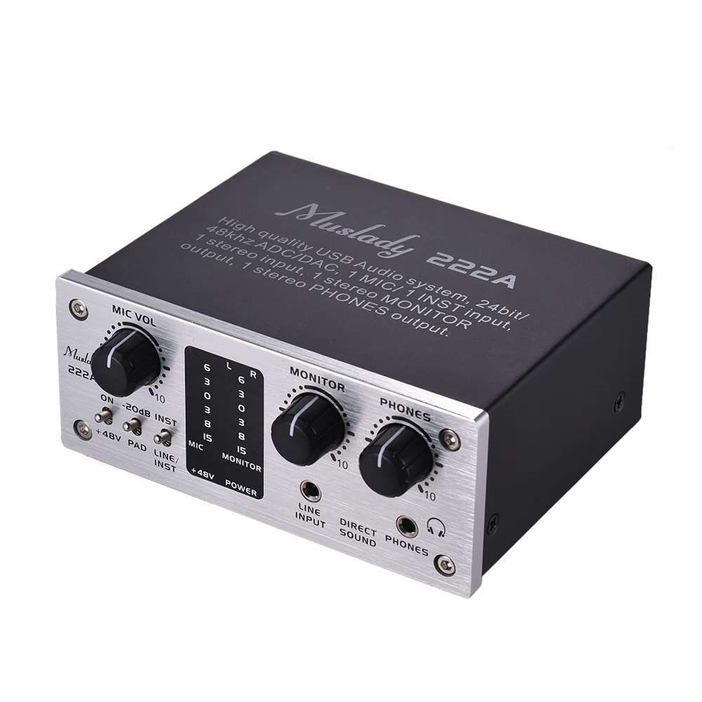 Аудиосистема Muslady 222A 2 канальная с USB разъемом внешняя звуковая карта 48 В phantom DC 5 в