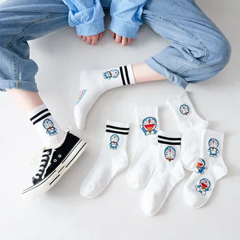 

Sweet Doraemon Woman Sock Cartoon Socks for Women White Style Ladies High Standard Sox Female Cotton Trendy Spring Autumn Sokken