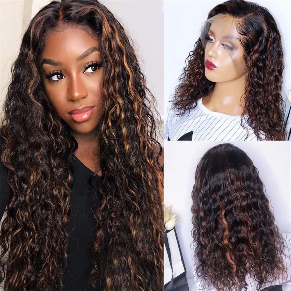 

Deep Curly Two Tones 1b/30 Color Human Hair 13*6 Lace Front Wigs 150Density PrePlucked Ombre Blond Brazilian Remy Hair for Women