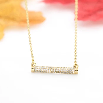 

Luxury Atmosphere Full Zircon Inlaid Horizontal Bar Necklace Geometric Cylindrical Pendant Men Women Simple Gold Jewelry