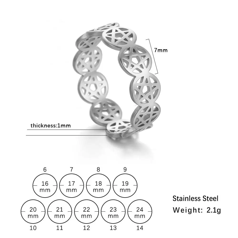 Couples Rings Stainless Steel Ring Finger Ring COOLTIME Supernatural Pentagram Ring for Women Stainless Steel Geometric Circular Pentacle Couple Rings