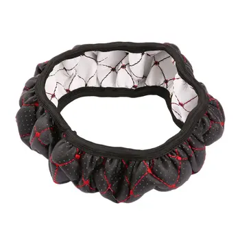 

Korean Plaid Car Fiber Leather Embroidery Elastic Skidproof Stretch-On Auto Steering Wheel Cover With Needle Hole