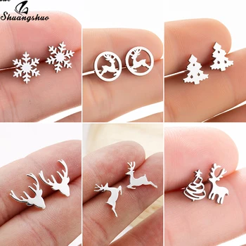 

Shuangshuo Cute Tiny Fashion Snowflake Stud Earrings Christmas Earing Jewelry Stainless Steel Small Deer pendientes mujer Gifts
