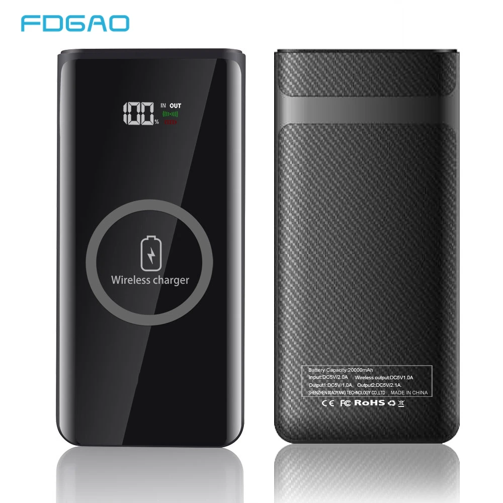 FDGAO QI Беспроводное зарядное устройство power Bank 20000 мАч двойной USB быстрая зарядка