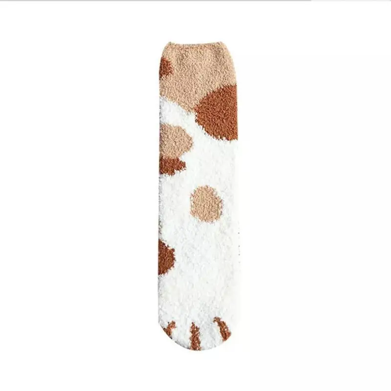 1 пара плюшевых носков из кораллового флиса женские носки без пятки милые толстые теплые носки для сна с когтями для осени и зимы - Цвет: Хаки