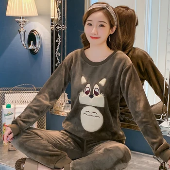 

020 Winter Home Wear Pajama suit New Brand Thickened Cute Sleeping set Rabbit Coral Fleece Pajamas Furnishing Suit Coral Velvet