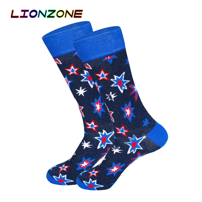 Носки LIONZONE мужские цветные хлопковые с геометрическим рисунком в полоску