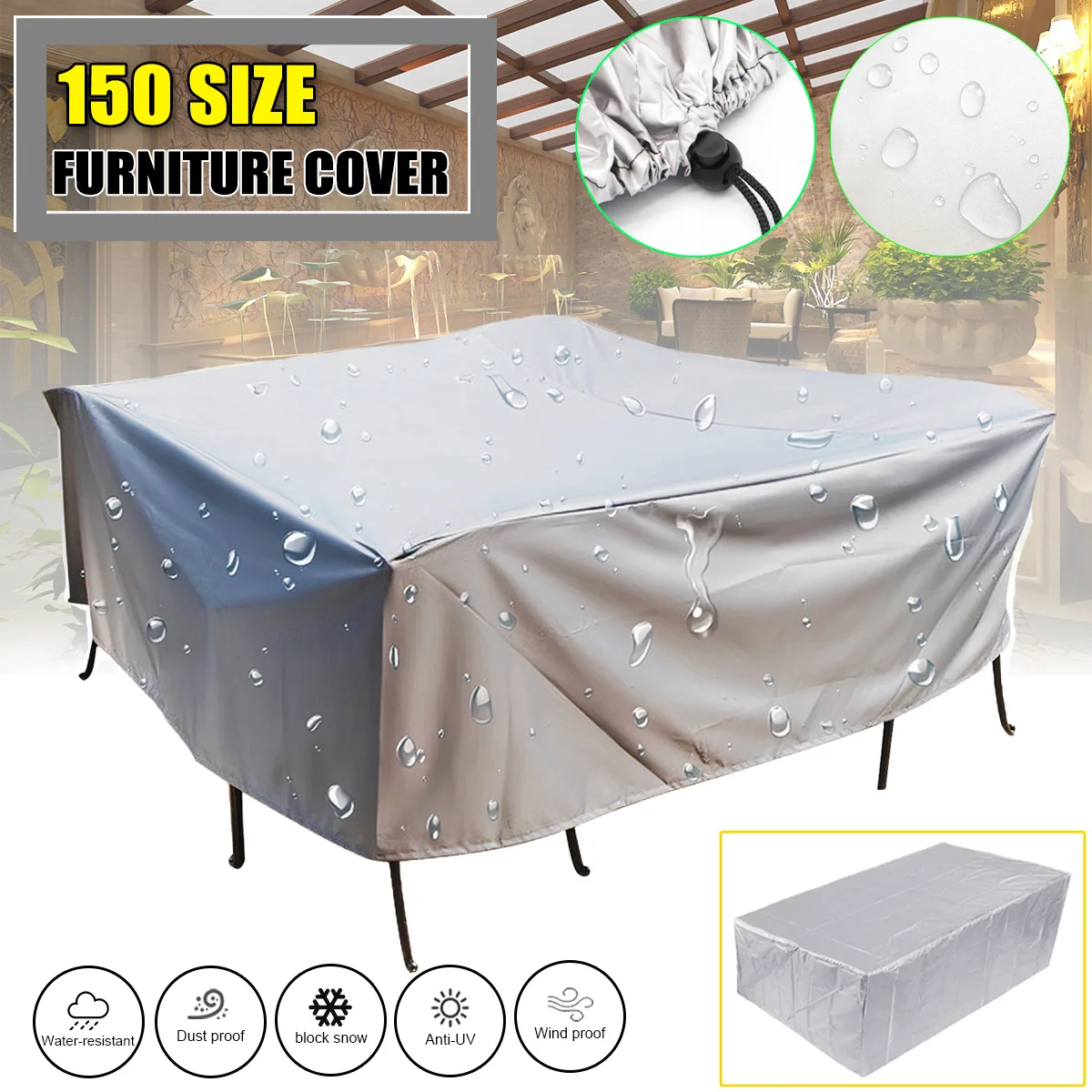 Outdoor Waterproof Garden Furniture Covers Patio Rain Snow Garden Cover for Table Sofa Chair Gray Big