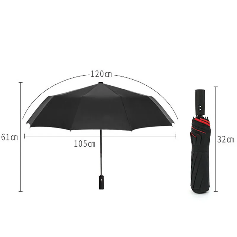 Автоматический складной зонт десять костей большой усиленный Мужской Женский Большой ветрозащитный Двухслойный Зонт от дождя