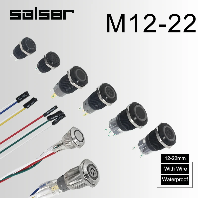 Faça Você Mesmo com Fio para Computador pc Lâmpada Luz Placa Principal Fonte de Alimentação Preto Prata Metal Botão Interruptor 12 16 22 mm 36v