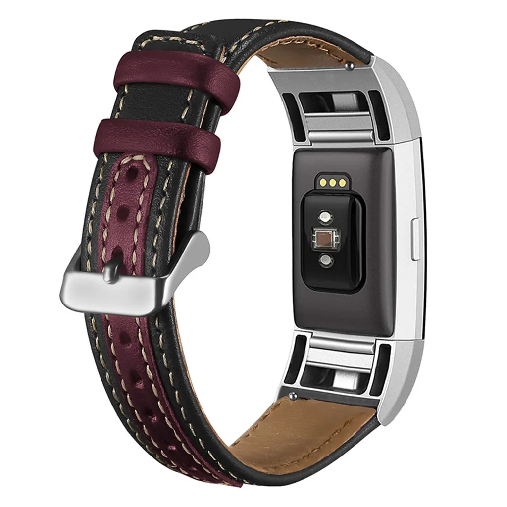 Watch Strap Replacement Leather Wristband With Metal Connectors For Fitbit Charge 2 Watch