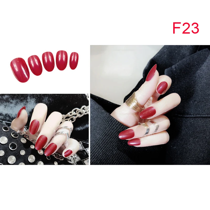 f23 Дамы девушки сплошной цвет поддельные ногти DIY набор наклеек на ногти стикер полоски 24 шт для свадебной вечеринки шопинг путешествия - Цвет: f23
