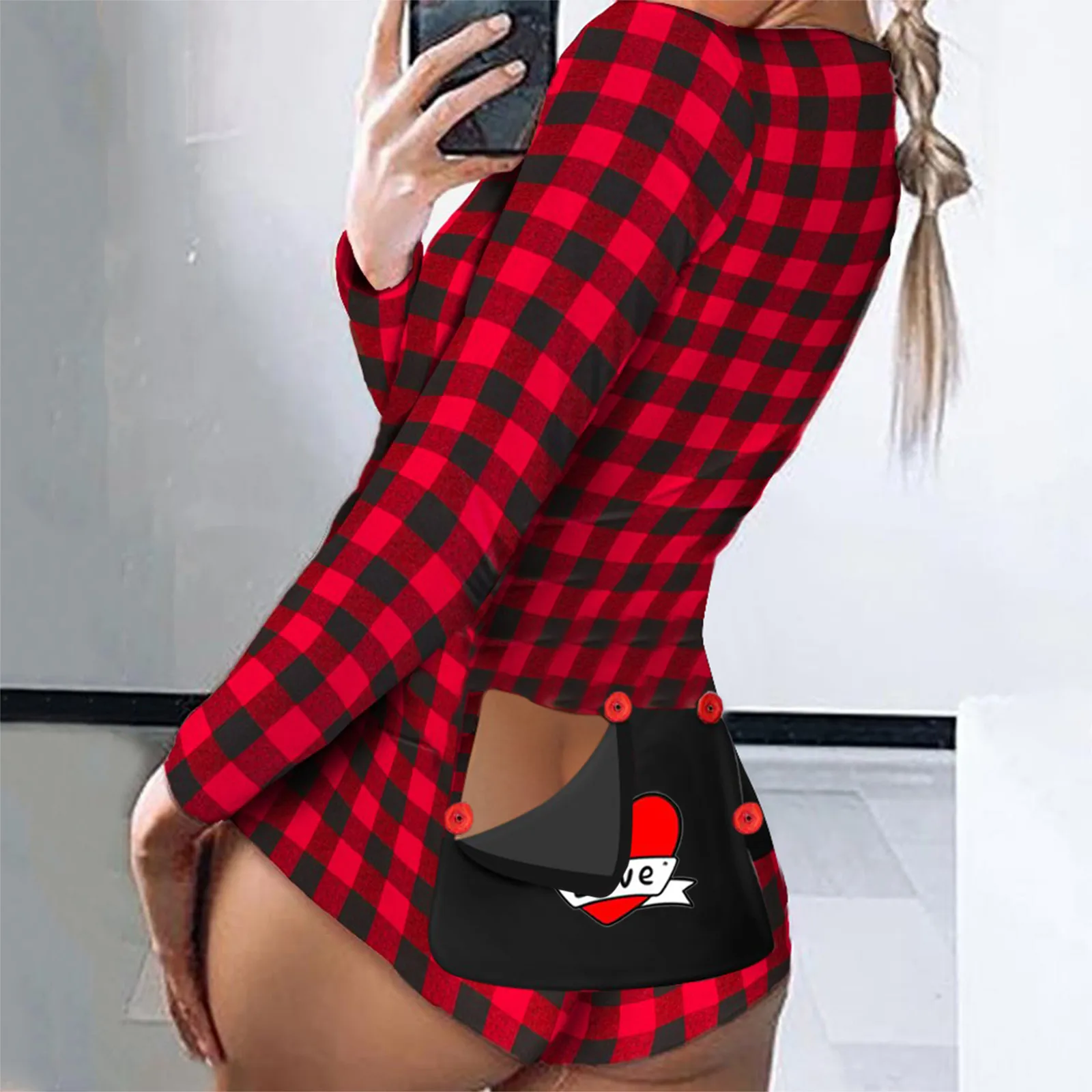 #35 nuevo bodi de la tela escocesa de la impresión mono de manga larga de las mujeres pijamas de corazón impresión de gran tamaño traje de mameluco боди женское