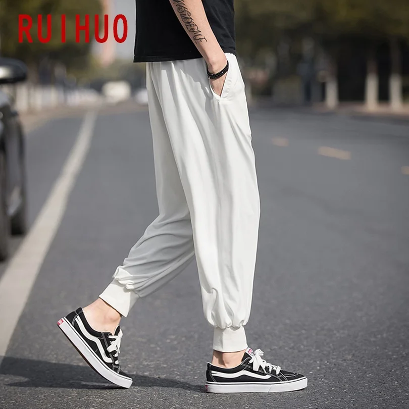 RUIHUO ботильоны на сплошной подошве-Длина Штаны Для мужчин в уличном стиле, шаровары, штаны, мужские брюки джоггеры Для мужчин Штаны в стиле «хип-хоп» впитывает пот и Штаны XXL Новинка осени