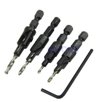 

4X HSS Countersink Drill Bit Set Quick Change Hex Shank Screw #6 #8 #10 #12 New Drop Ship Support