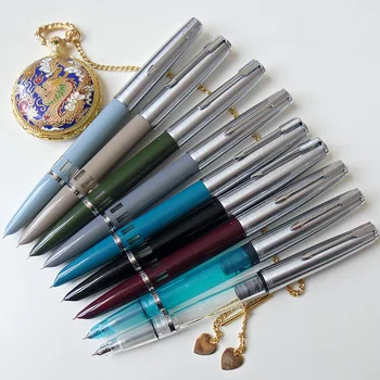 

WingSung Steel Cap Piston Vacuum Filling Fountain Pen Hooded Nib Double Bead Inking Pens with Simple Box School Office Supplies