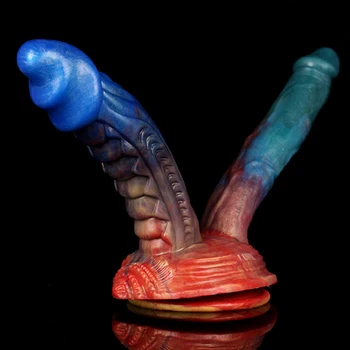 LUUK 9.44" Streamer Color Double Dildo Huge Realistic Alien Glans Soft Silicone With Sucker Sex Toys For Women Lesbian Products 2