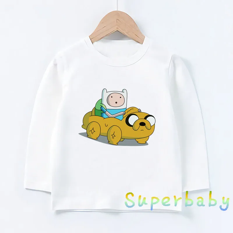 Детская футболка с изображением Финна из Adventure Time and Jake, Забавные топы с рисунком для маленьких мальчиков и девочек, Детская футболка с длинными рукавами, LKP5200