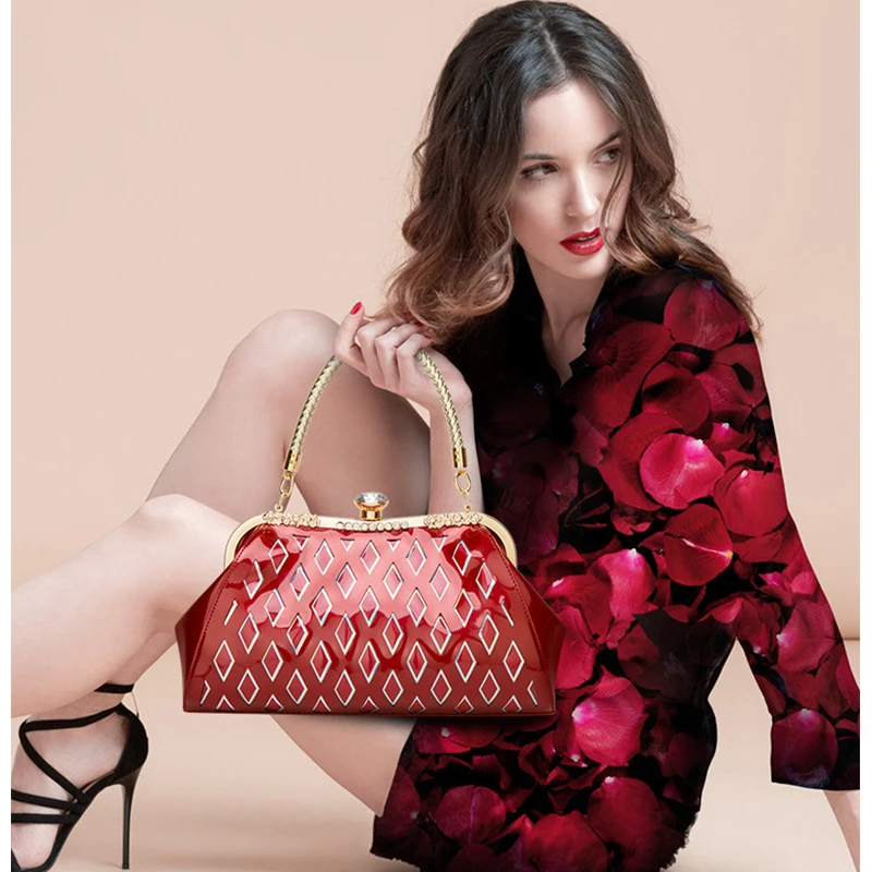 Mododiino Patent Leather Handbag Women Shoulder Bag Crossbody Bag Diamond Shell Bag Ladies Evening Bag Luxury Handbag DNV1154