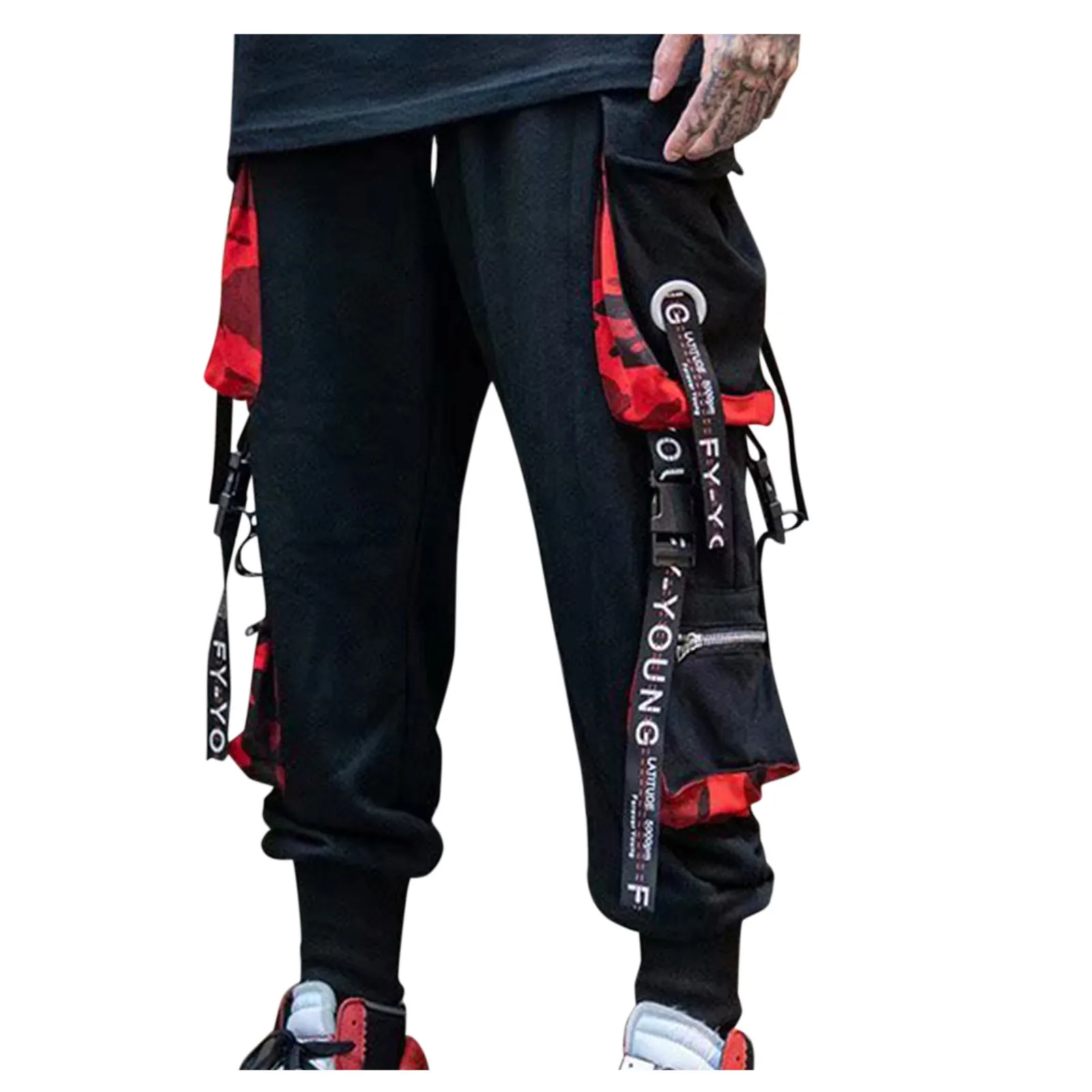 cargo pants streetwear Streetwear Joggers Hip Hop Trousers Letter Ribbons Black Harem Pants Male Techwear Clothes Fashions Korean Kpop Men Clothing combat trousers Cargo Pants