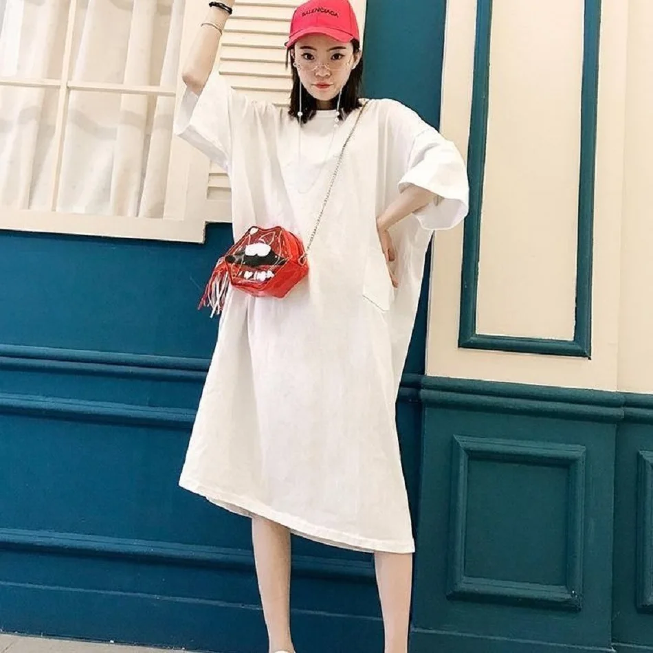 Женское платье футболка с v образным вырезом свободное большого размера до