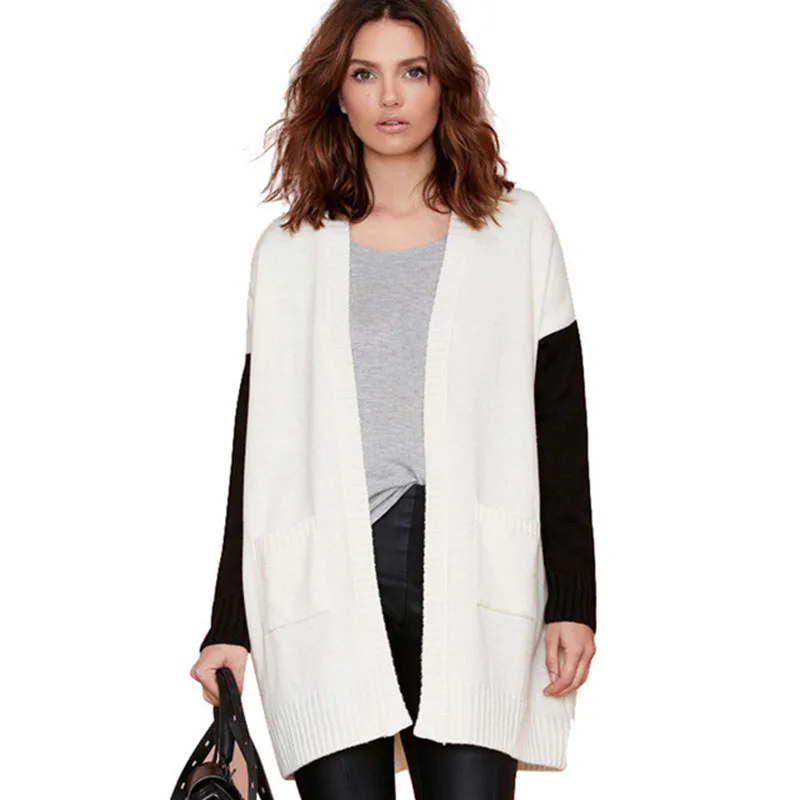 Summer Women's New Fashion Simple Contrast Color Stitching Knitted Loose Long-sleeved Sweater Cardigan Jacket |