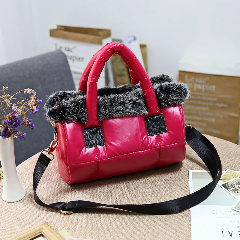 Down bag winter new women's bag space cotton bag rabbit fur fur bag shoulder Messenger bag luxury women designer handbags