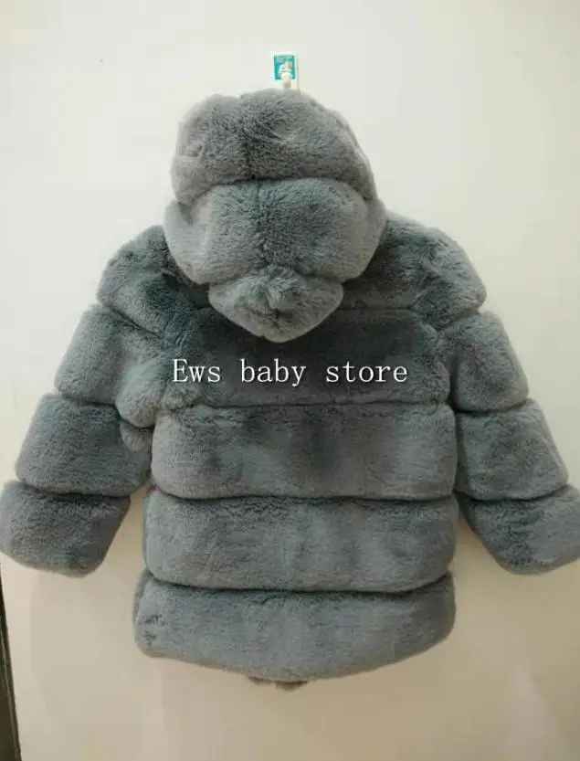 2-8 year Children's Faux Fur Coat Imitation Rex Rabbit Fur Girls Thicker kids Clothing Baby Winter warm Hooded Overcoat Y13