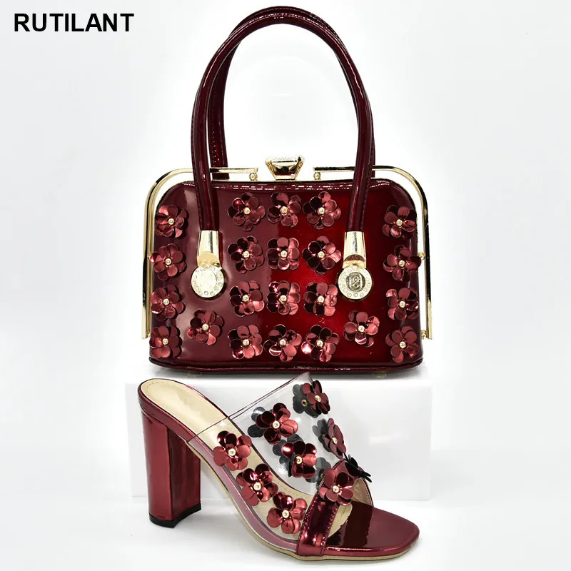 

New Elegant Metal Decoration Shoe and Bag for Nigeria Party Italian Shoes and Bags Set Envio Gratis Party Shoes Woman High Heel