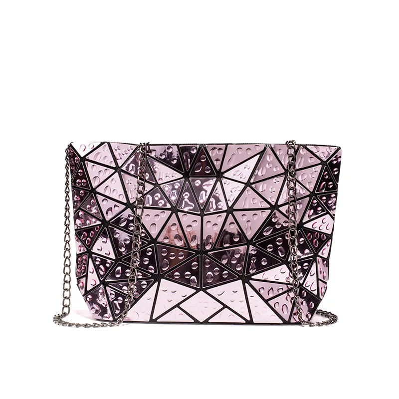 Женская сумка через плечо LOVEVOOK, складываемая наплечная сумка с длинной цепью, повседневная сумка на плечо с геометрической клеткой, лазерный сумка с рисунком капель воды - Цвет: Розовый