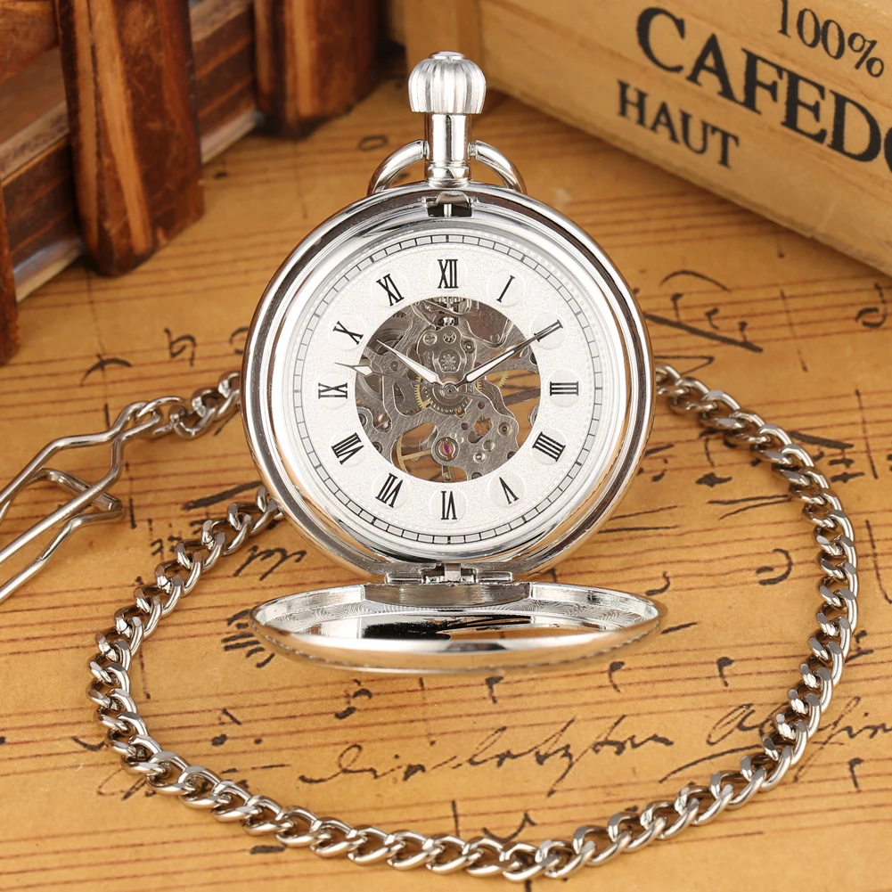 Бронзовые серебряные Механические карманные часы Феникс с ручным заводом, полудрагоценные полые часы-скелетоны, подвеска, брелок, часы, часы, подарки