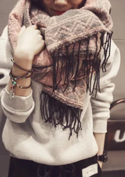 

Ethnic Geometric Tassel Women Scarves Autumn And Winter Warm Long Cashmere Like Shawl Korean Thickened Scarf