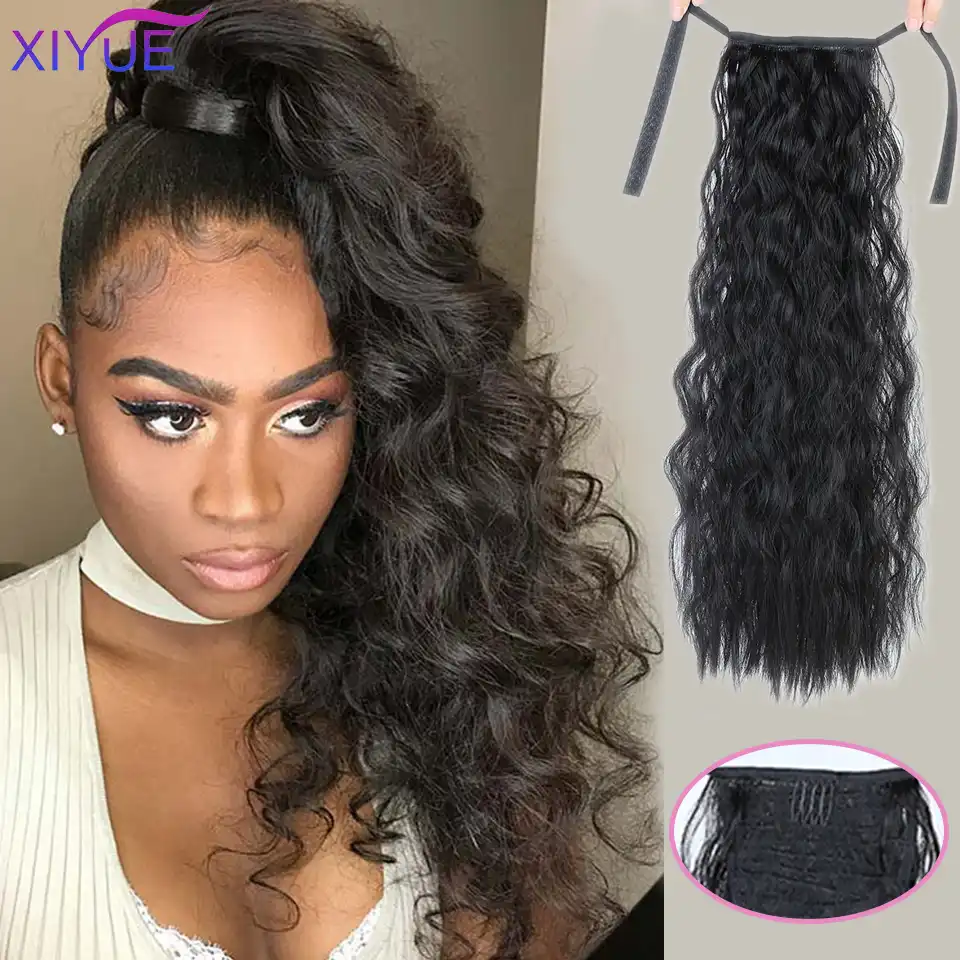 Long Afro Kinky Straight Synthetic Ponytail Extensions Clip In