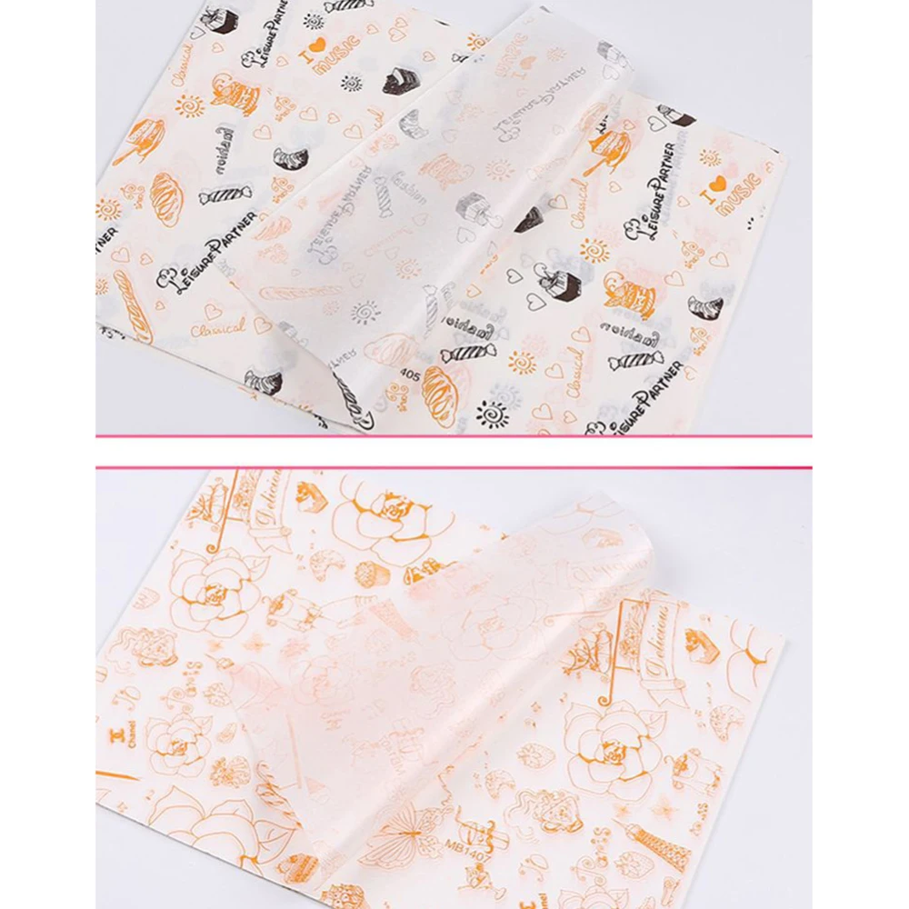 100 Pcs/set Creative Gold love Sandwich Wrapping Paper Grease-proof Baking Wax Paper For Bakery Hamburger Soap Candy
