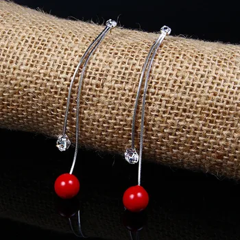 

Korean New Style Long Tassel Red Pearl Drop Earrings 925 Sterling Silver Sweet Ear Accessory for Women 2019