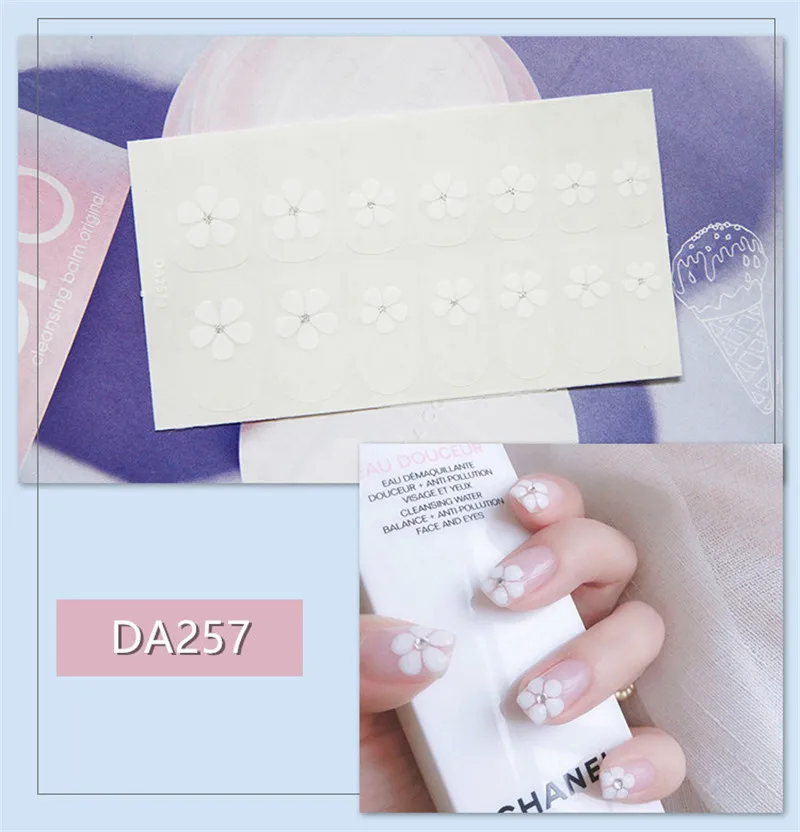 

Drop Shipping Beauty Flowers Nail Stickers New Years INS Nail Polish Self-Adhesive 14Tips Art Decals Strips Designs Manicure