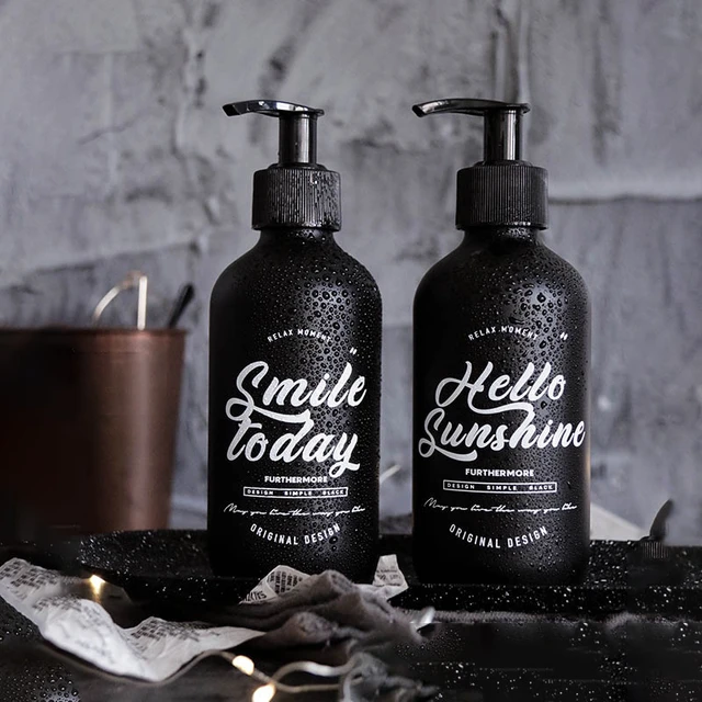 Distributeur de savon noir mat avec lettres de haute qualité, accessoires  de salle de bains, bouteille