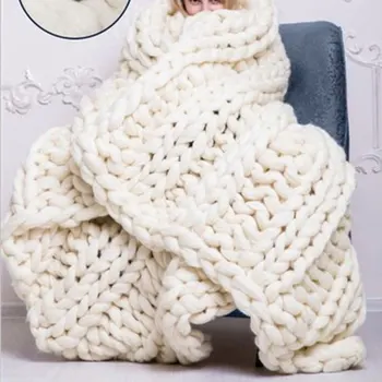 

Nordic Thick Woolen Hand-woven Blanket Merino Woven Twisted Blaid Blanket For Sofa Knit Throw Chunky Blanket Manta Creative Gift