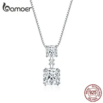 

bamoer Dazzling Luxury Necklace for Women Genuine 925 Sterling Silver Clear CZ Statement Jewelry 45CM for Wedding BSN138