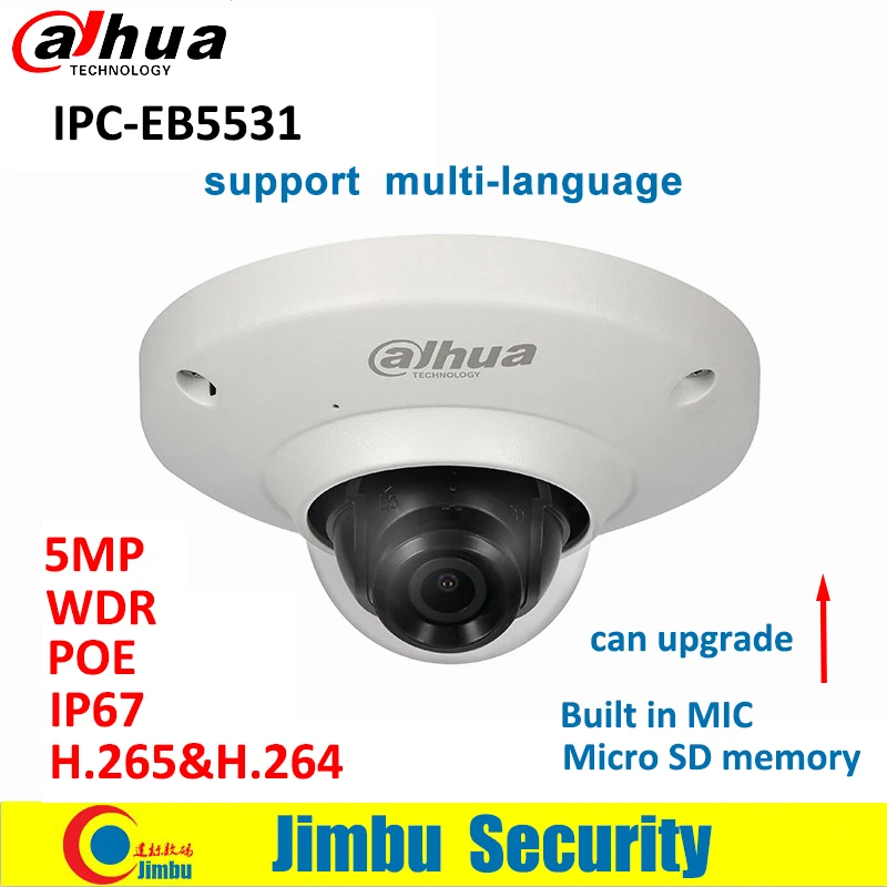 Dahua рыбий глаз ip-камера 5MP IPC-EB5531 PoE сеть H.265 1,4 мм объектив IVS Встроенный микрофон Micro SD карта IP67 Многоязычная