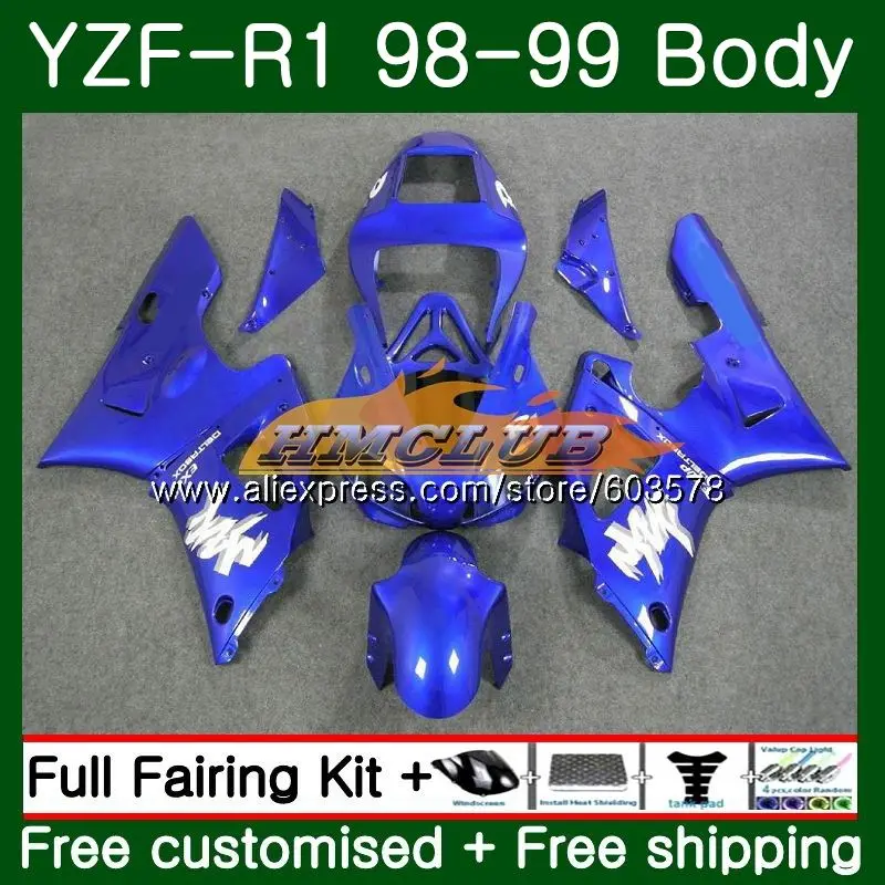 Для кузова Yamaha YZF R 1 YZF 1000 YZF1000 YZF R1 1998 1999 синий хорошее 58CL. 2 комплекта YZF-1000 YZF-R1 98 99 YZFR1 98 99 обтекатель