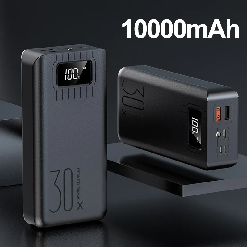 Black-10000mAh 30000 мАч Внешний аккумулятор TypeC Micro USB QC Быстрая Зарядка Внешний аккумулятор светодиодный дисплей портативное Внешнее зарядное устройство - Цвет: Black-10000mAh