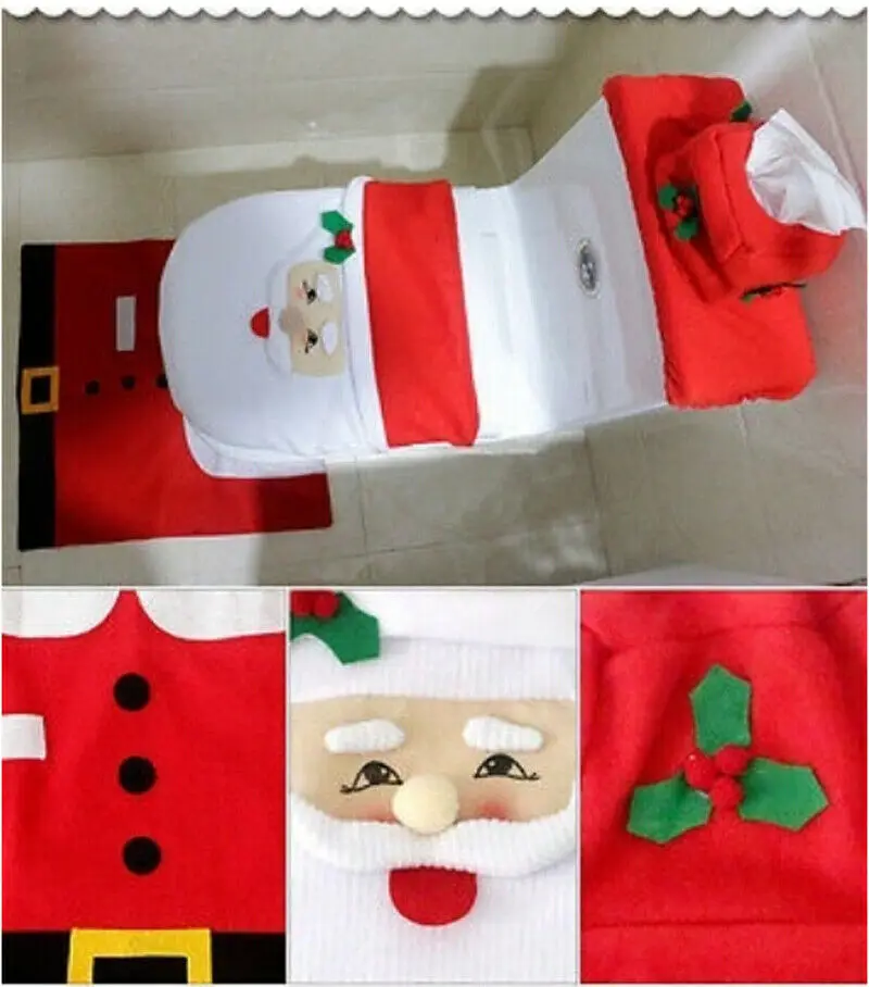 Santa Claus A Комплект из 3 предметов, Рождественский чехол для сиденья унитаза, коврик, Рождественский Декор интерьера дома, горячая распродажа - Цвет: Santa Claus A