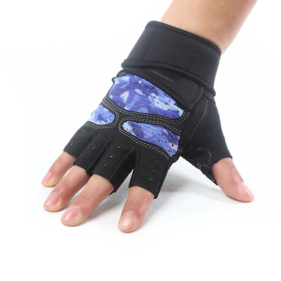 Силикагель нескользящий дышащий удлиненный Браслет фитнес тяжелая атлетика половина пальцев перчатки спортивные перчатки для велоспорта - Цвет: 008 Camo Blue