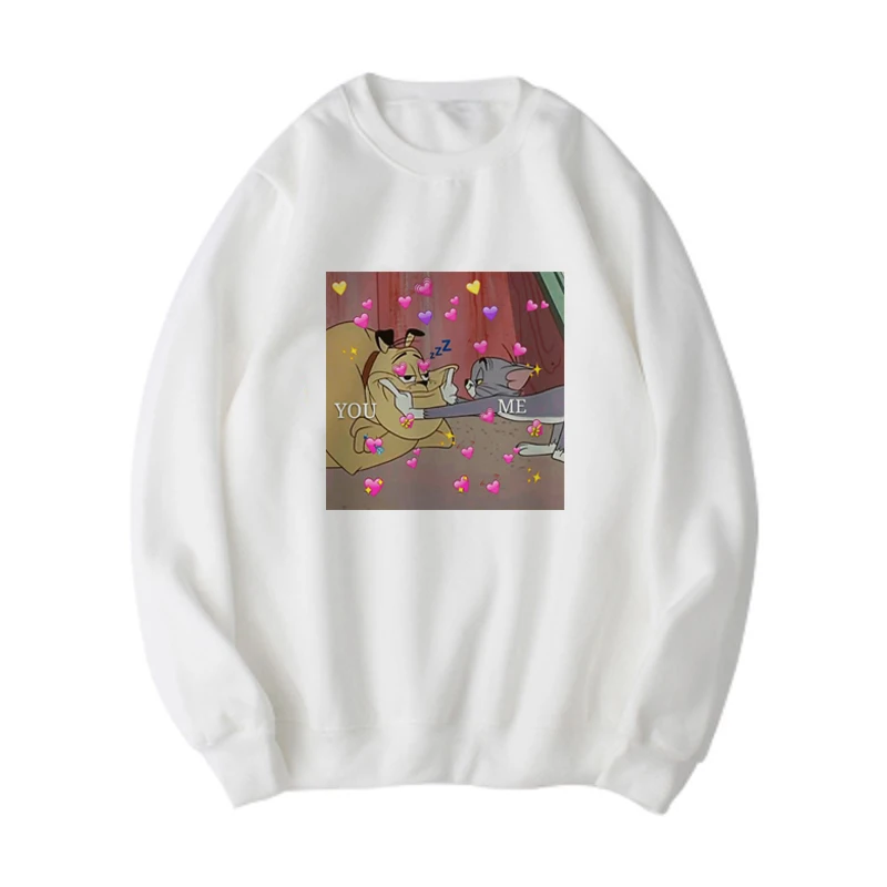 Новая зимняя Толстовка ulzzang Harajuku kawaii с принтом кота Тома и мышонок Джерри, с круглым вырезом, модная Свободная Повседневная Женская толстовка с капюшоном
